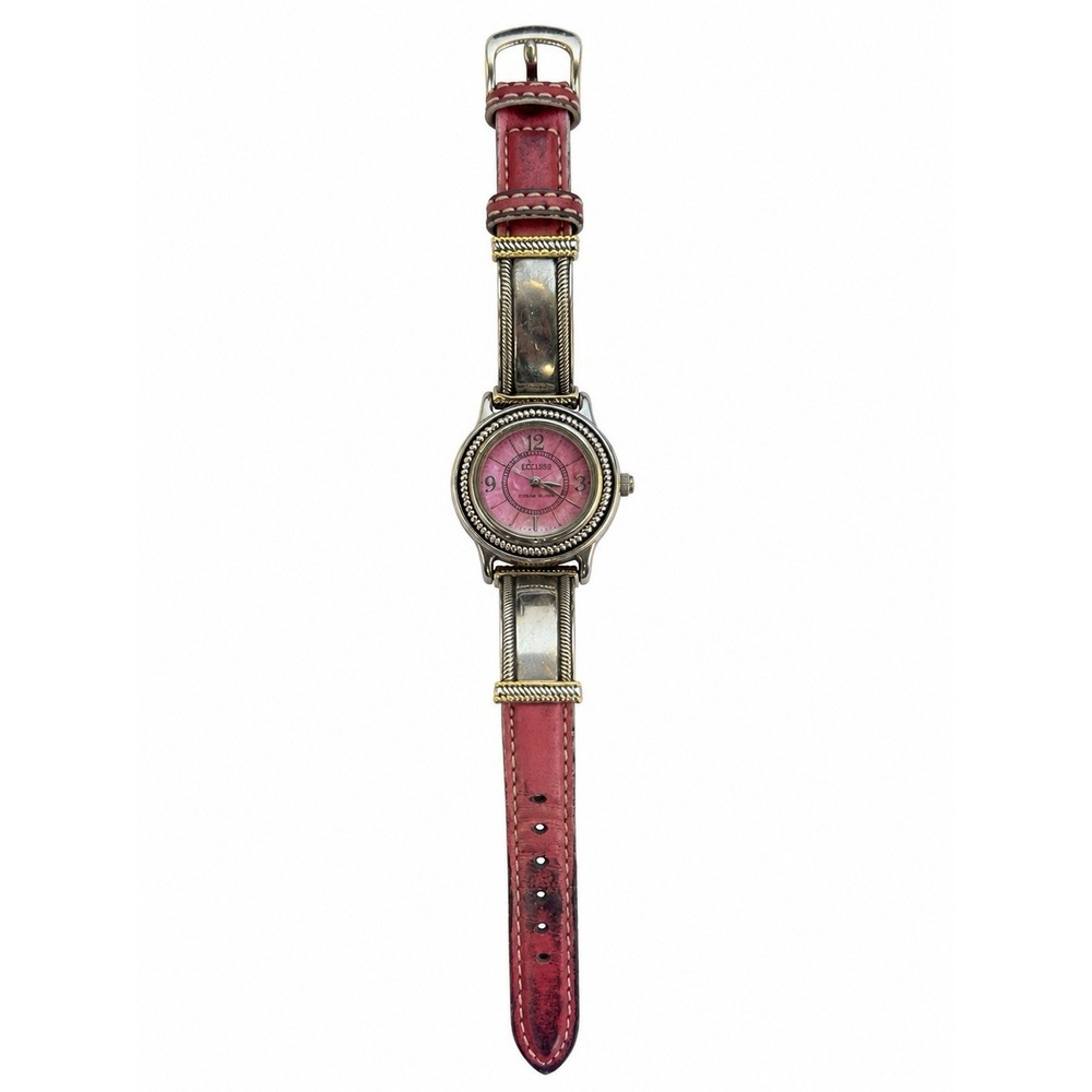 Ecclissi Sterling Silver Pink Dial Quartz Watch 23115 Pink Leather Band Read